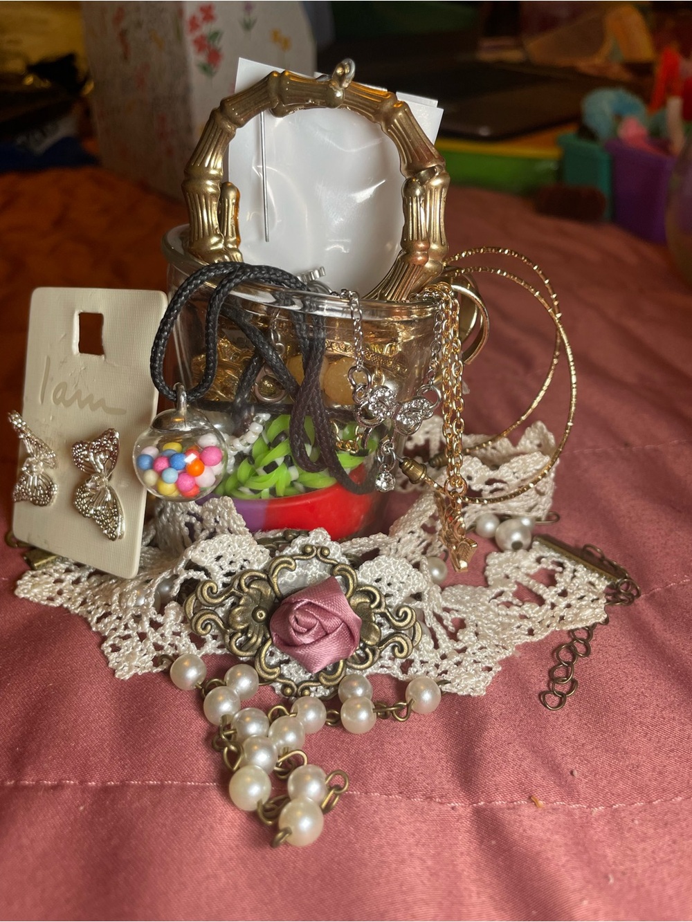 25 Piece Women’s Mystery Jewelry Jar Mixed Lot Necklace Bracelet Earrings & Ring